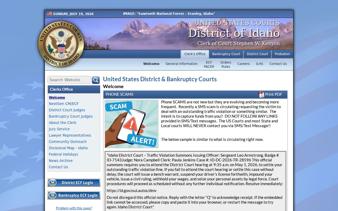 Bancroft criminal records District of Idaho federal court