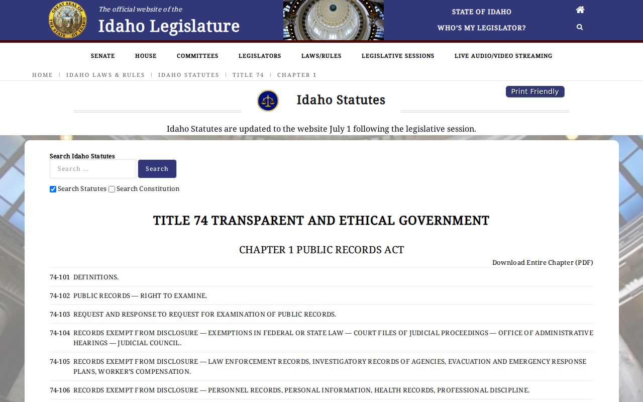 Bancroft criminal records Idaho Public Records Act