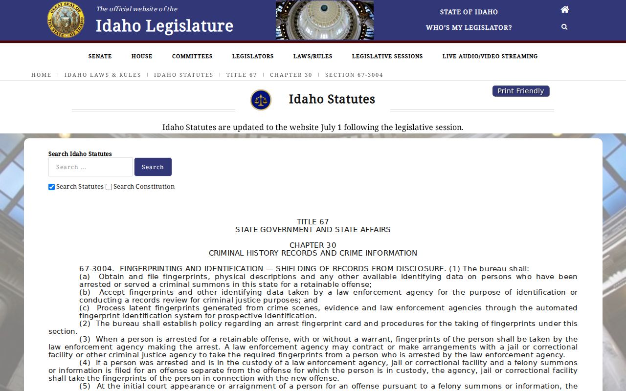 Bancroft criminal records Idaho repository and expungement law