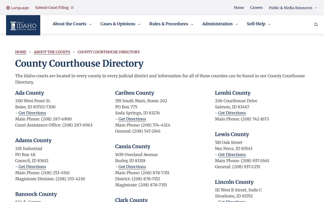 Caribou County criminal court cases courthouse directory
