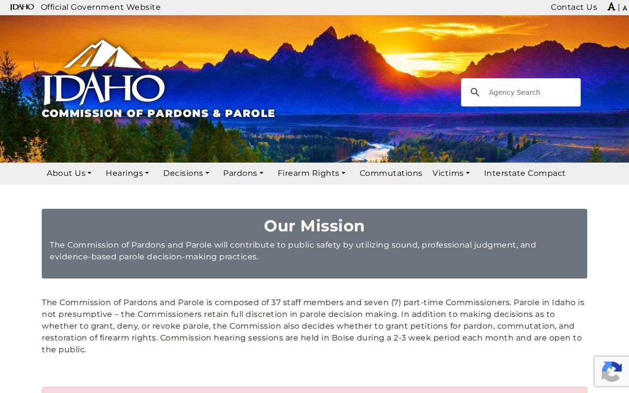 Caribou County criminal history Idaho parole commission information