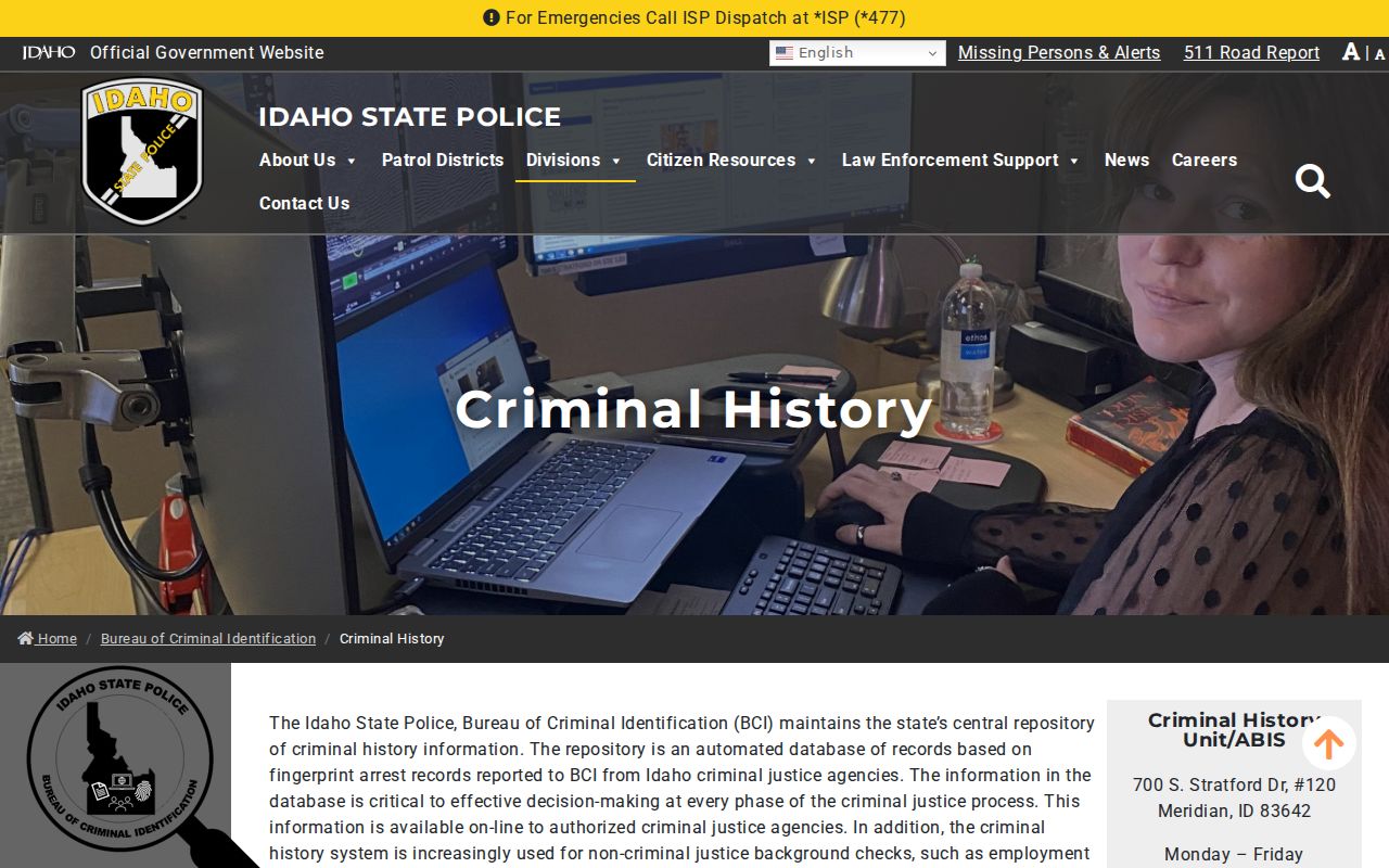 Caribou County criminal history Idaho BCI repository information