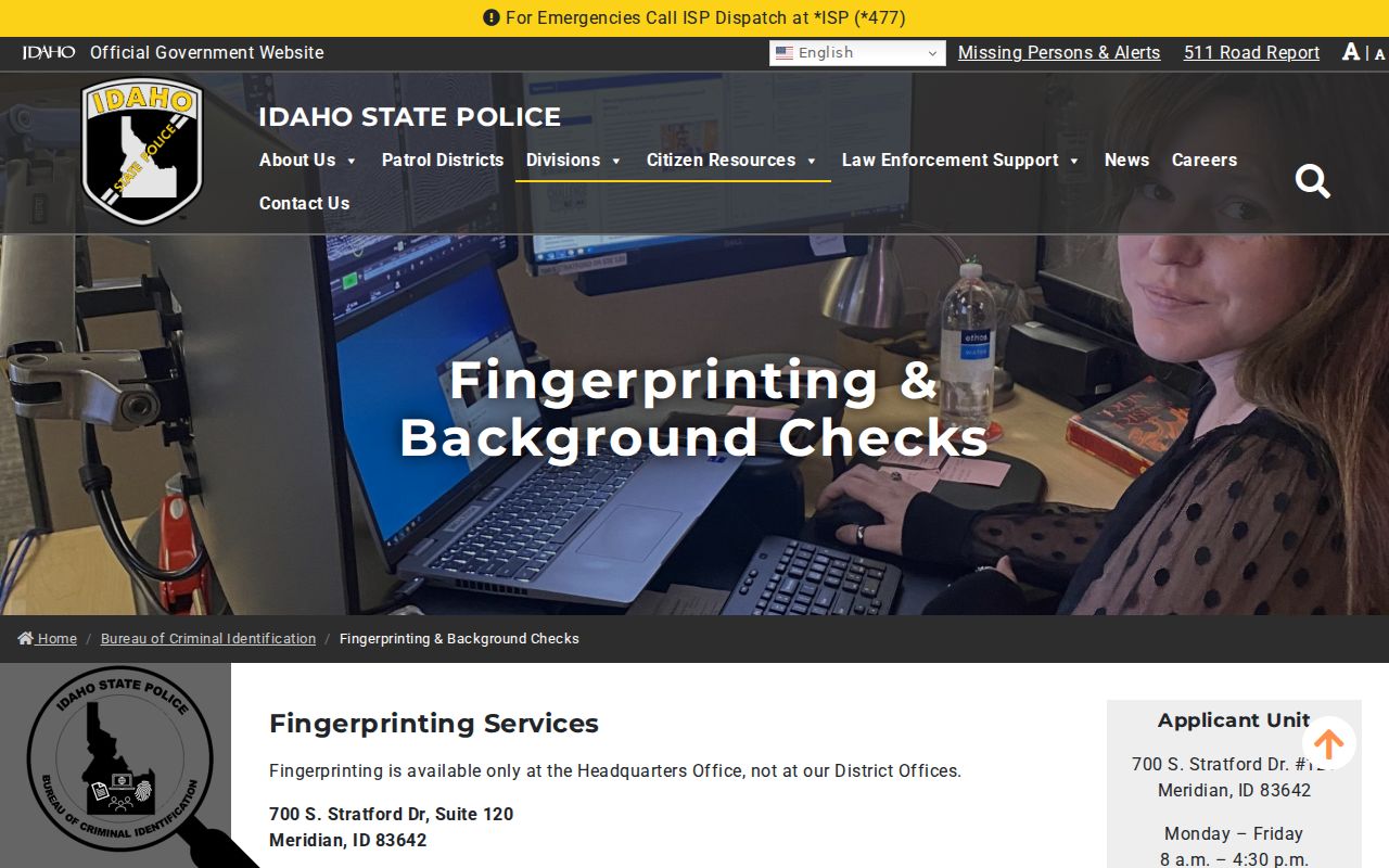 Caribou County criminal history BCI fingerprint background check instructions