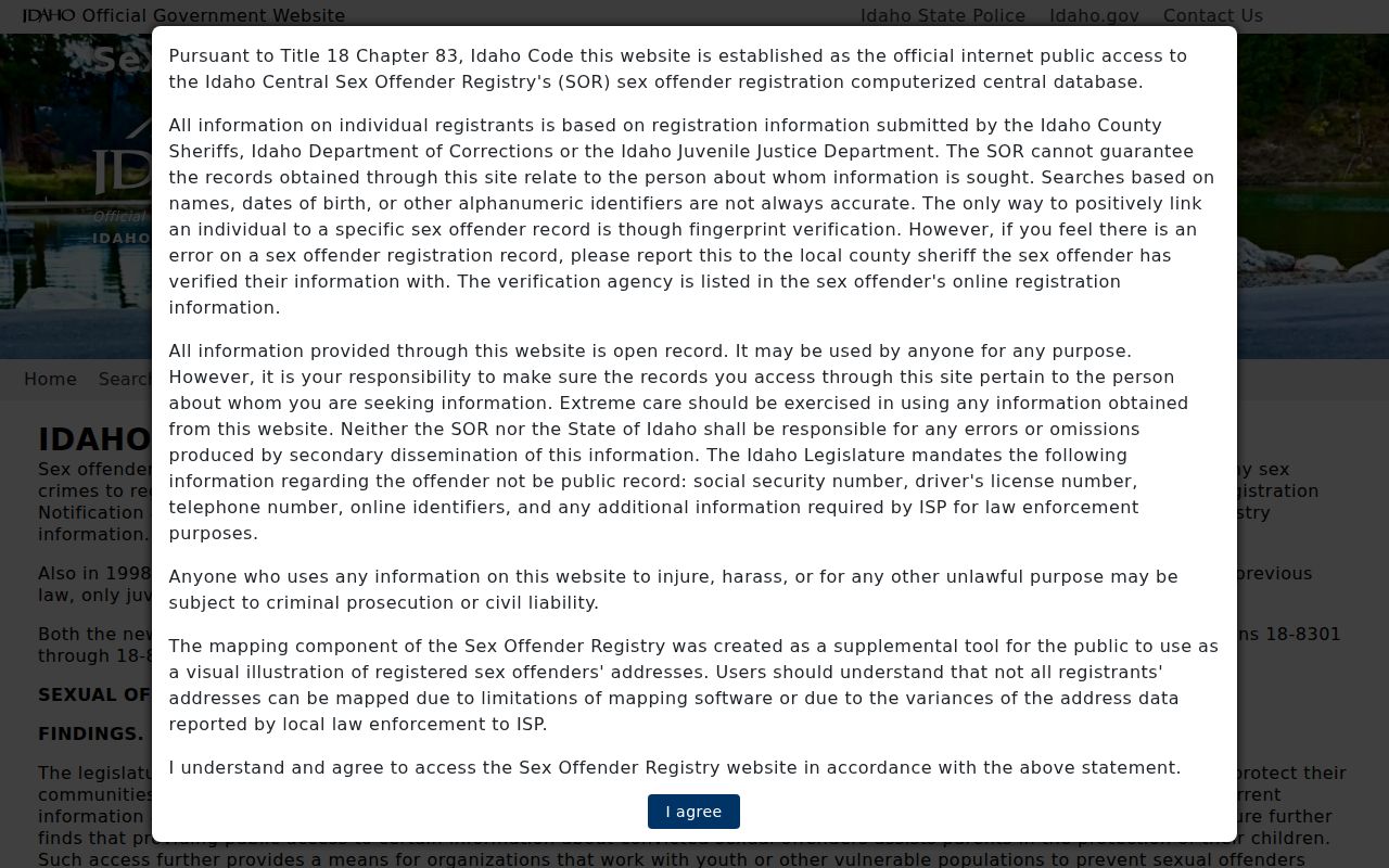 Caribou County sex offender registry profile interface