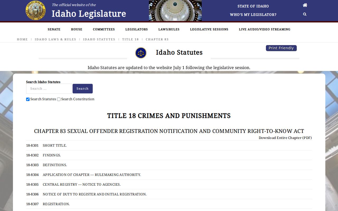 Caribou County sex offender search Idaho registration law