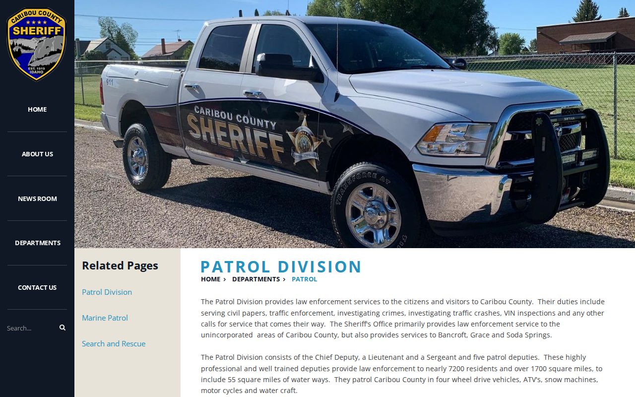 Grace criminal records Caribou County Sheriff patrol service